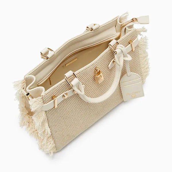 Túi Xách Nữ Lyn Raff Raw Top Handle L Handbag Ivory LL25SBS328 Màu Trắng Ngà