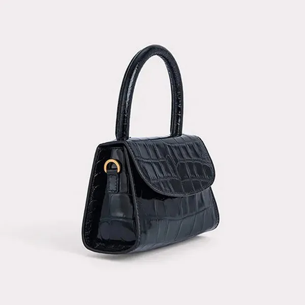 Túi Xách Tay By Far Mini Croco Embossed Leather Bag Black Màu Đen