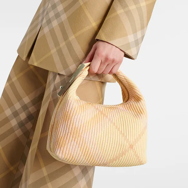 Túi Xách Tay Nữ Burberry Check Mini Peg Duffle Bag Màu Vàng/Hồng