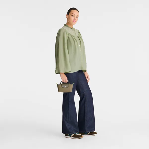 Túi Xách Tay Nữ Longchamp Le Pliage Green Pouch With Handle Artichoke Recycled Canvas Màu Xanh Xám - Túi xách - Vua Hàng Hiệu
