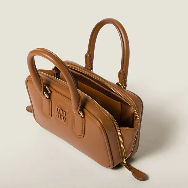 Túi Xách Tay Nữ Miu Miu Arcadie Leather Handle Bag Màu Nâu