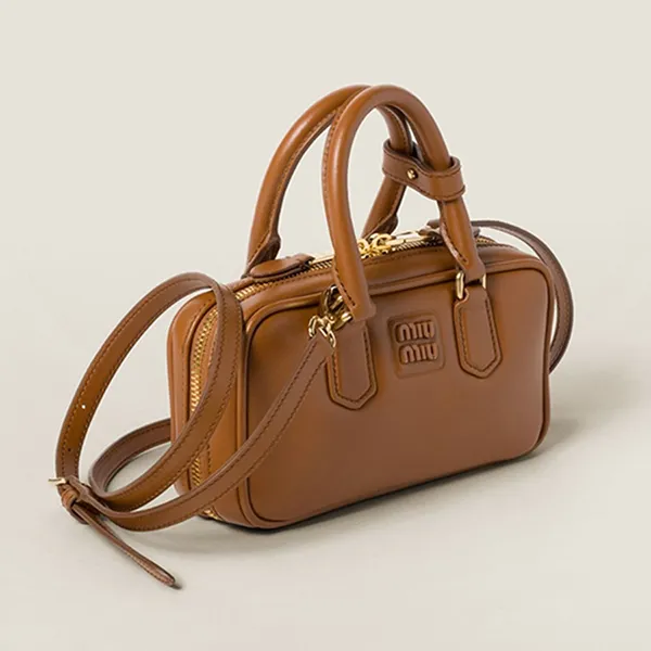 Túi Xách Tay Nữ Miu Miu Arcadie Leather Handle Bag Màu Nâu