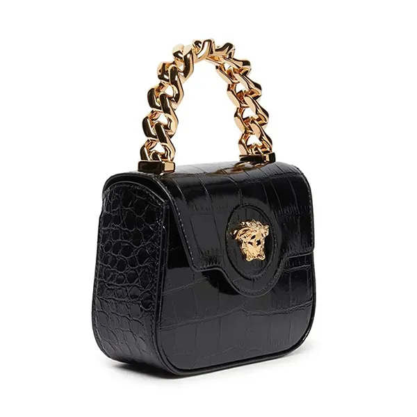 Túi Xách Tay Nữ Versace Small Crocodile Embossed La Medusa Bag 1B00V Black/Gold Màu Đen - Túi xách - Vua Hàng Hiệu