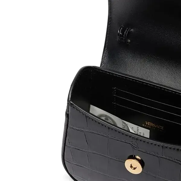 Túi Xách Tay Nữ Versace Small Crocodile Embossed La Medusa Bag 1B00V Black/Gold Màu Đen - Túi xách - Vua Hàng Hiệu