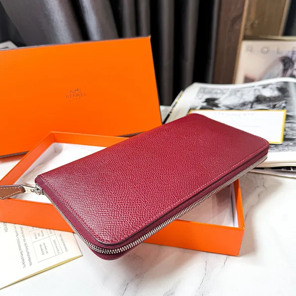 Ví Hermès Azap Long Silk In Round Zipper Wallet Red/ Pink Màu Đỏ Đô - Túi xách - Vua Hàng Hiệu