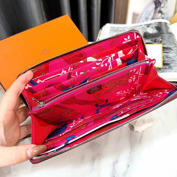 Ví Hermès Azap Long Silk In Round Zipper Wallet Red/ Pink Màu Đỏ Đô - Túi xách - Vua Hàng Hiệu