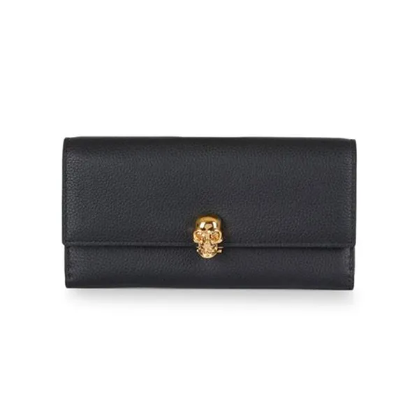 Ví Nữ Alexander Mcqueen Pebbled Leather Flap Continental Wallet Màu Đen