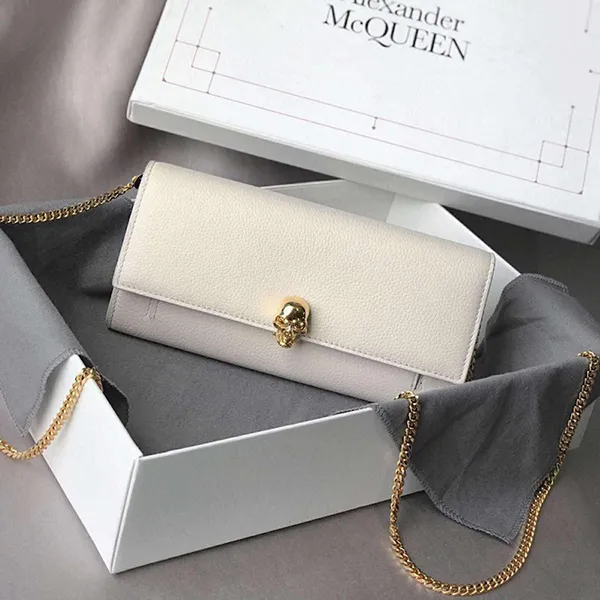 Ví Nữ Alexander Mcqueen Skull Patent Leather Wallet On Chain Màu Trắng - Túi xách - Vua Hàng Hiệu