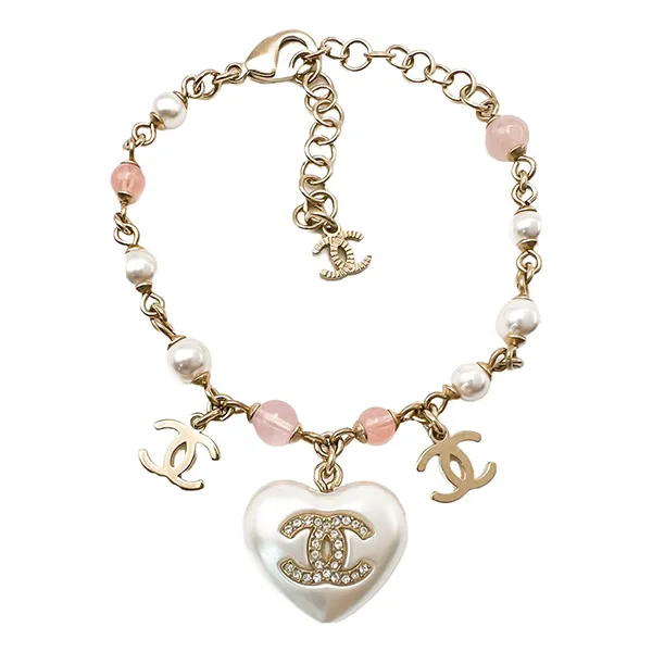 Vòng Đeo Tay Chanel 21A Coco Neige Pearl Heart And CC Charm Bracelet Màu Vàng Gold - Trang sức - Vua Hàng Hiệu