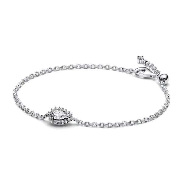 Vòng Đeo Tay Nữ Pandora Sparkling Pear Halo Chain Bracelet 593001C01 Màu Bạc Size 18