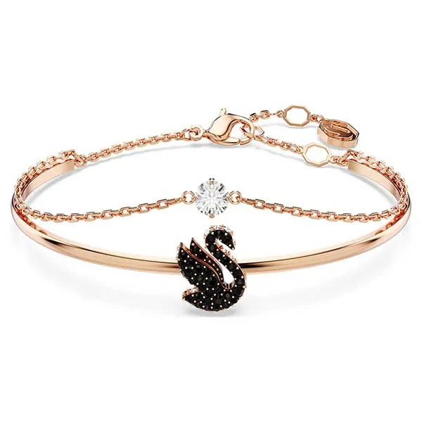 Vòng Đeo Tay Nữ Swarovski Bangle Swan, Black, Rose Gold Tone Plated 5678048 Màu Vàng Đen - Trang sức - Vua Hàng Hiệu