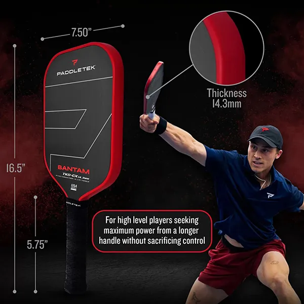 Vợt Pickleball Paddletek Bantam TKO-C 14.3mm Red Limited Màu Đen Đỏ - Pickleball - Vua Hàng Hiệu
