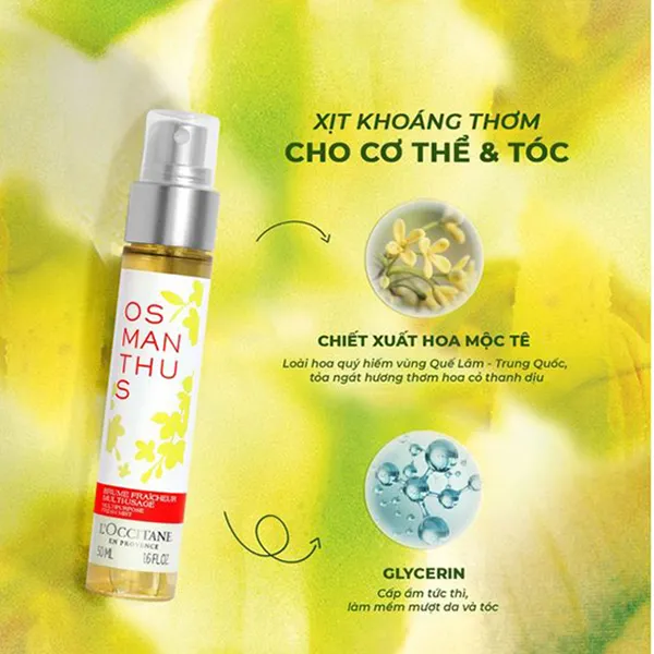 Xịt Thơm Tóc Và Da Hương Hoa Mộc Tê L'Occitane Osmanthus Multipurpose Mist 50ml - Chăm sóc tóc - Vua Hàng Hiệu