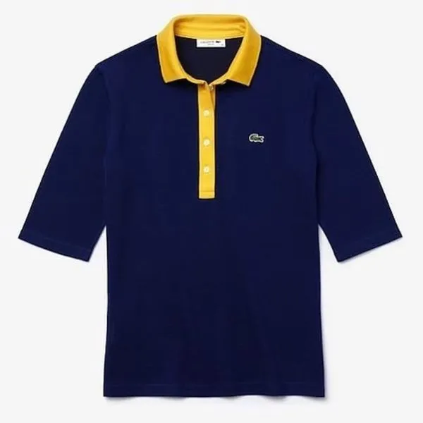 Áo Polo Nữ Lacoste Slim Fit Collared T-Shirt Màu Vàng - Xanh Size 36