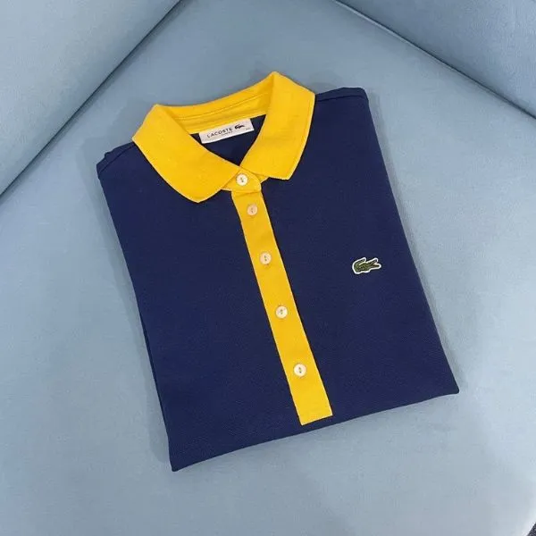 Áo Polo Nữ Lacoste Slim Fit Collared T-Shirt Màu Vàng - Xanh Size 36