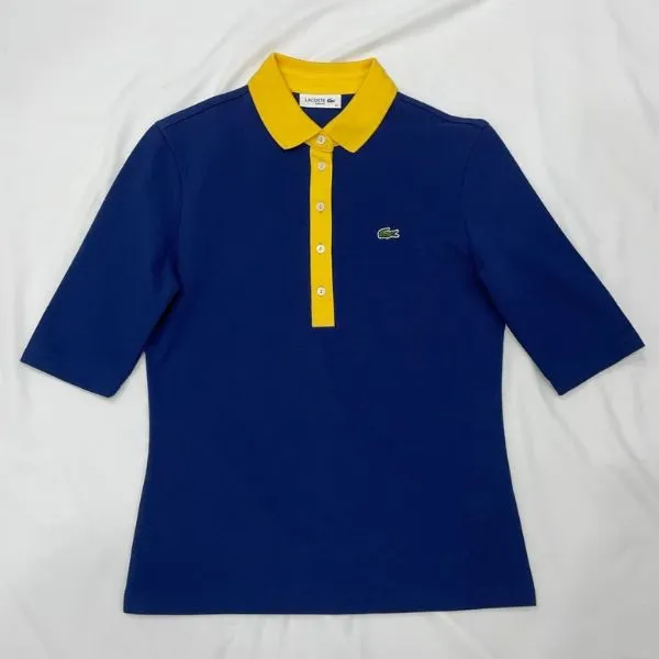 Áo Polo Nữ Lacoste Slim Fit Collared T-Shirt Màu Vàng - Xanh Size 36