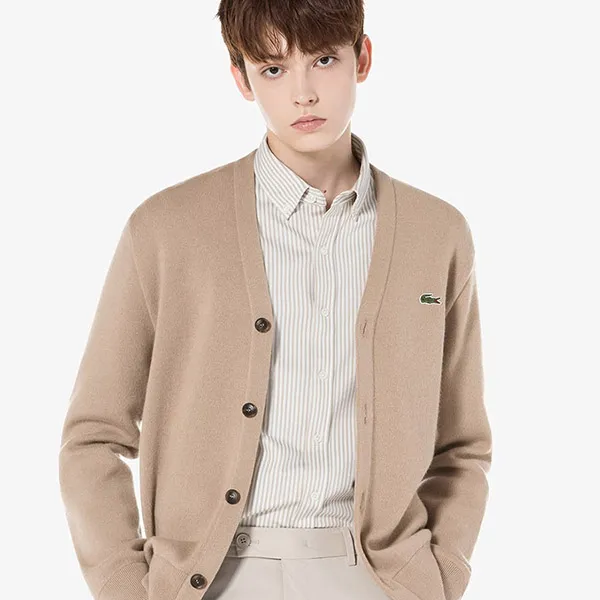 Áo Cardigan Nam Lacoste Men's AH360E 02S Màu Be Size 3