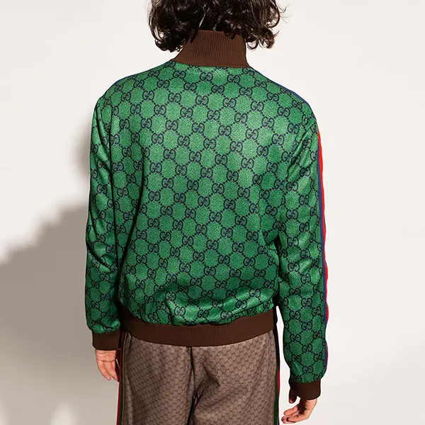 Áo Khoác Nam Gucci Webbing Double G Knit Zipper Logo Jacket 653367 XJDF0 3305 Màu Xanh Green Size XS