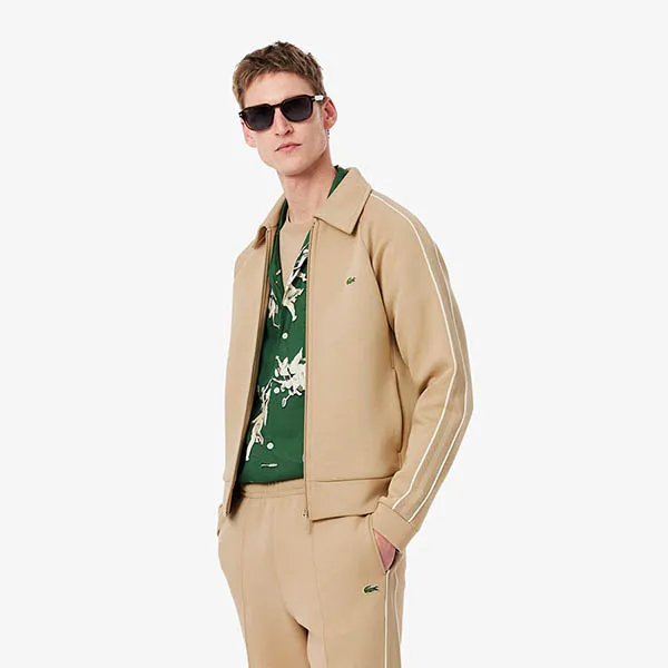 Áo Khoác Nam Lacoste Men's Made In France Zipped Sweatshirt SH0029 51 02S Màu Be Size 3