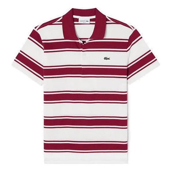 Áo Lacoste Men's Slim Fit Classic Stripe Polo PH4810-W7B Màu Trắng Phối Đỏ Size 3