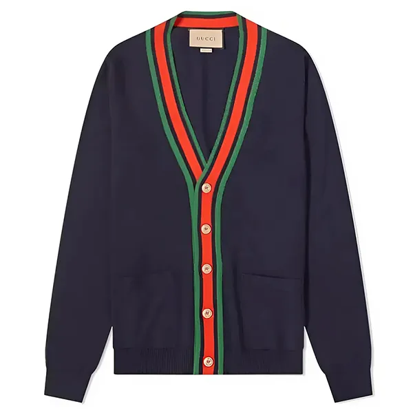 Áo Len Cardigan Nam Gucci Grg Trim Cardigan Màu Xanh Navy Size S