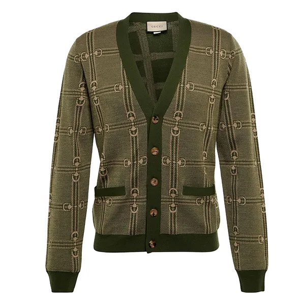Áo Len Cardigan Nam Gucci Jacquard Wool Cardigan Màu Xanh Green Size S