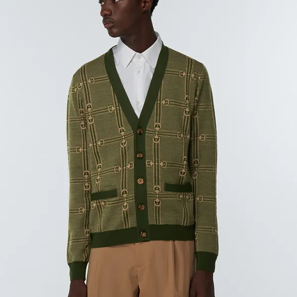 Áo Len Cardigan Nam Gucci Jacquard Wool Cardigan Màu Xanh Green Size S