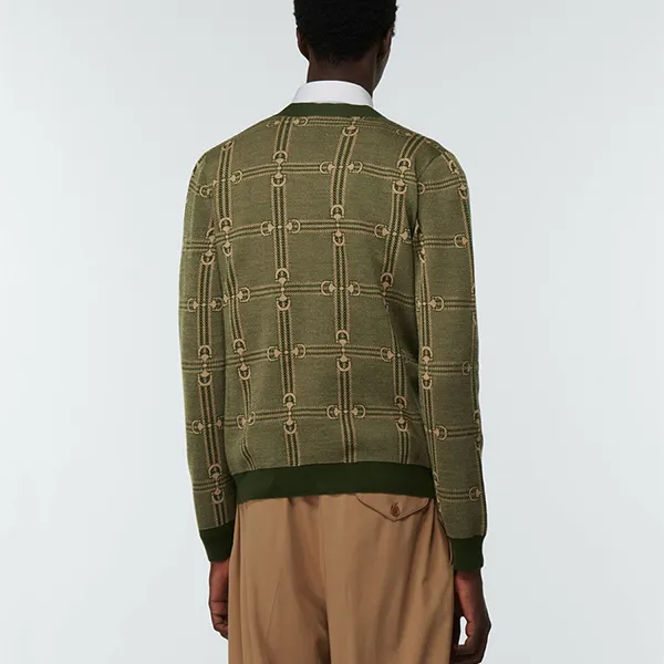 Áo Len Cardigan Nam Gucci Jacquard Wool Cardigan Màu Xanh Green Size S