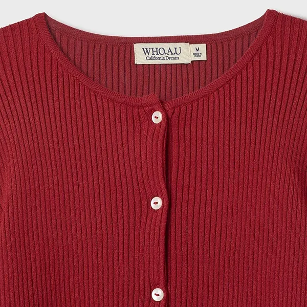 Áo Len Cardigan Nữ WHOAU Ribbed Button WHCKF4742F Màu Đỏ Size S