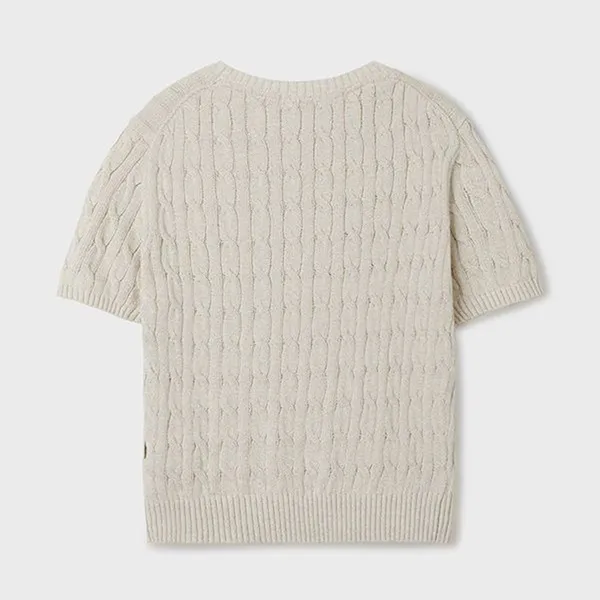 Áo Len Cộc Tay Nữ WHOAU Steve Round Neck Melange Màu Be Nhạt Size S