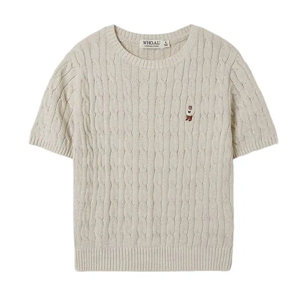 Áo Len Cộc Tay Nữ WHOAU Steve Round Neck Melange Màu Be Nhạt Size S
