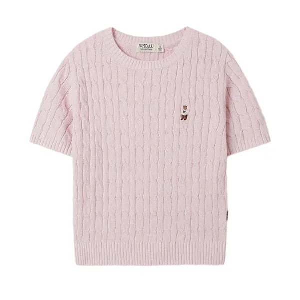 Áo Len Cộc Tay Nữ WHOAU Steve Round Neck Melange Màu Hồng Size S