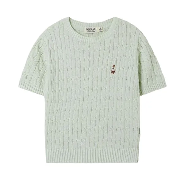 Áo Len Cộc Tay Nữ WHOAU Steve Round Neck Melange Màu Xanh Bạc Hà Size S