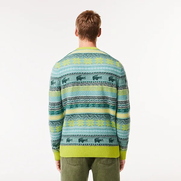 Áo Len Nam Lacoste Fair Isle Alpaca And Wool Blend Sweater AH5663-PAI Màu Xanh Họa Tiết