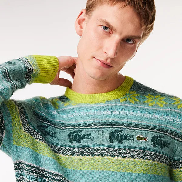 Áo Len Nam Lacoste Fair Isle Alpaca And Wool Blend Sweater AH5663-PAI Màu Xanh Họa Tiết