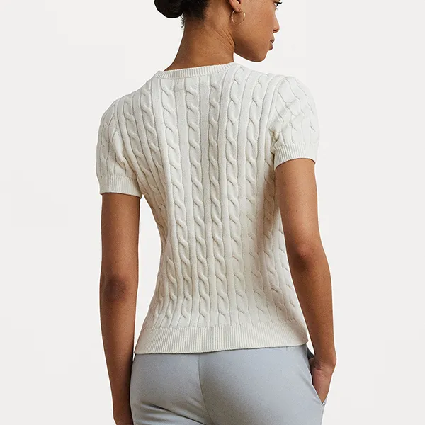 Áo Len Ngắn Tay Nữ Ralph Lauren Gassed Cotton Short Sleeve Sweater Basic Tshirt White L4221I0H0-A11 Màu Trắng Size XS