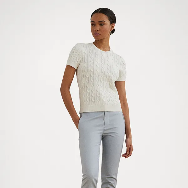 Áo Len Ngắn Tay Nữ Ralph Lauren Gassed Cotton Short Sleeve Sweater Basic Tshirt White L4221I0H0-A11 Màu Trắng Size XS