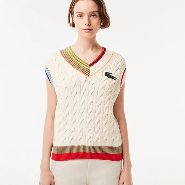 Áo Len Sweater Nữ Lacoste Cable Knit Vest AF4952-51 Phối Màu