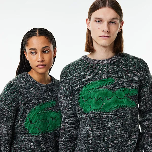 Áo Len Unisex Lacoste Loose Fit Stranded Wool Sweater AH1780-2CQ Regular Màu Đen Xám Size 2