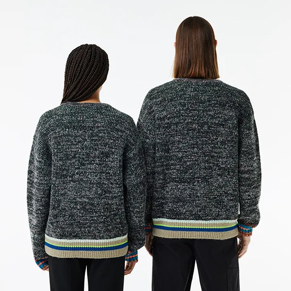 Áo Len Unisex Lacoste Loose Fit Stranded Wool Sweater AH1780-2CQ Regular Màu Đen Xám Size 2