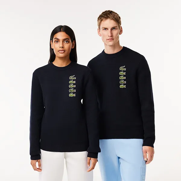 Áo Len Unisex Lacoste Wool And Cotton Blend Badge Sweater AH1779-HDE Màu Xanh Đen