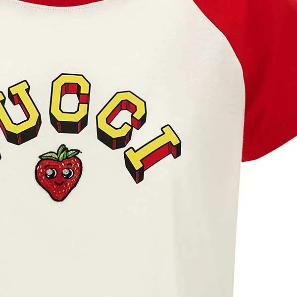 Áo Phông Nữ Gucci Knitted Short Sleeve T-Shirt 768183XJGDI9282 Màu Trắng - Đỏ Size M