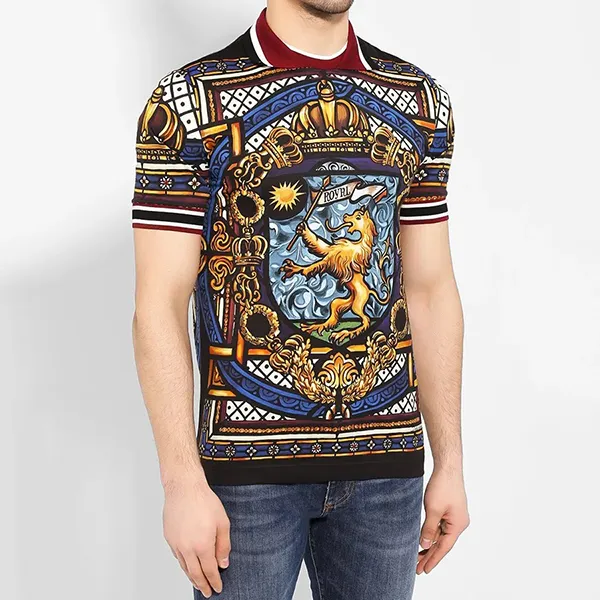 Áo Phông Nam Dolce & Gabbana D&G Men's Black Lion Print Shirt Phối Màu Size 48