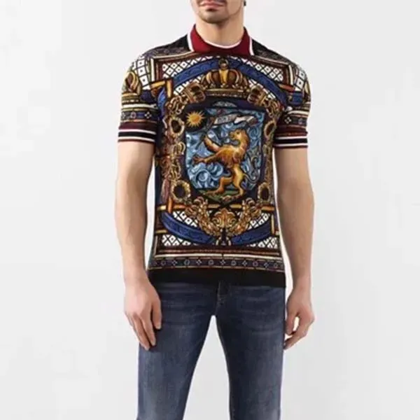 Áo Phông Nam Dolce & Gabbana D&G Men's Black Lion Print Shirt Phối Màu Size 48