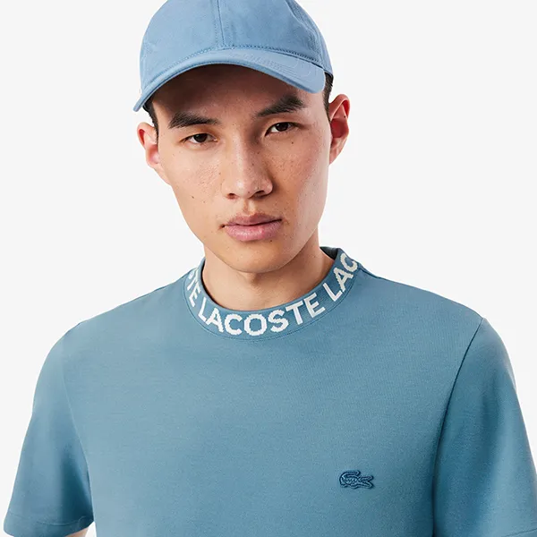 Áo Phông Nam Lacoste Jacquard Neck Pique TH2521 HD9 T-Shirt Màu Xanh Da Trời Size 3