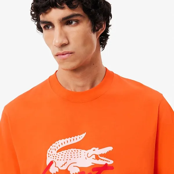 Áo Phông Nam Lacoste Print TShirt TH6562 51 P40 Màu Cam Size 5