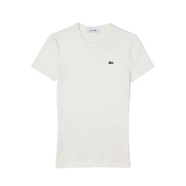 Áo Phông Nữ Lacoste Slim Fit Ribbed Cotton T-shirt TF5538 54N 70V Màu Trắng Size 34