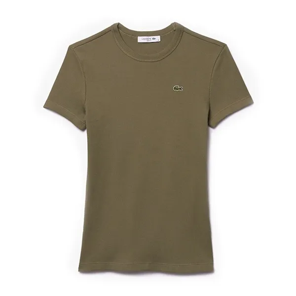 Áo Phông Nữ Lacoste Slim Fit Ribbed Cotton T-shirt TF5538 54N BMY Màu Xanh Kaki Size 38