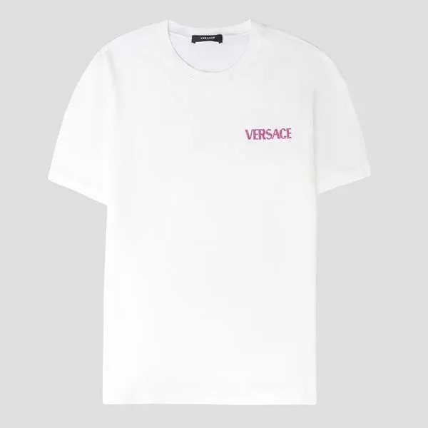 Áo Phông Nữ Versace Logo Series Crystal-embellished White 1014555 1A12040 2WI90 Tshirt Màu Trắng Size 38