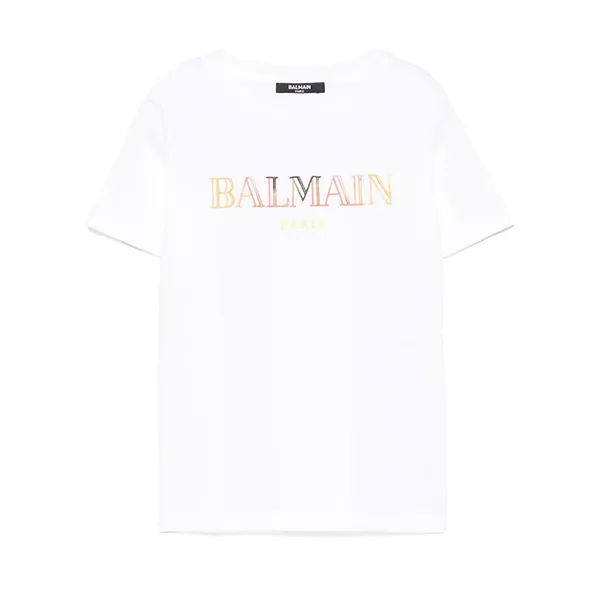 Áo Phông Trẻ Em Balmain T-Shirt Balmain With Embroidered Logo In White BW8Q41 Z0082 100MC Màu Trắng Size 14Y